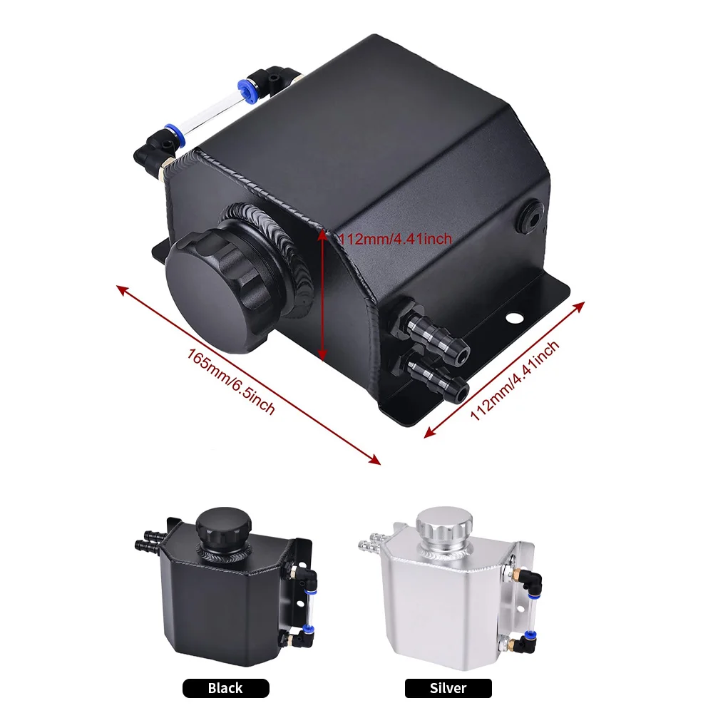 Oil Drain Tank - 1L Silver Aluminum Coolant Radiator Overflow